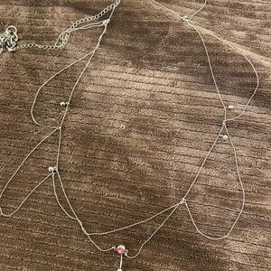 Elegant Silver Body Chain with Pink Accent Piercing